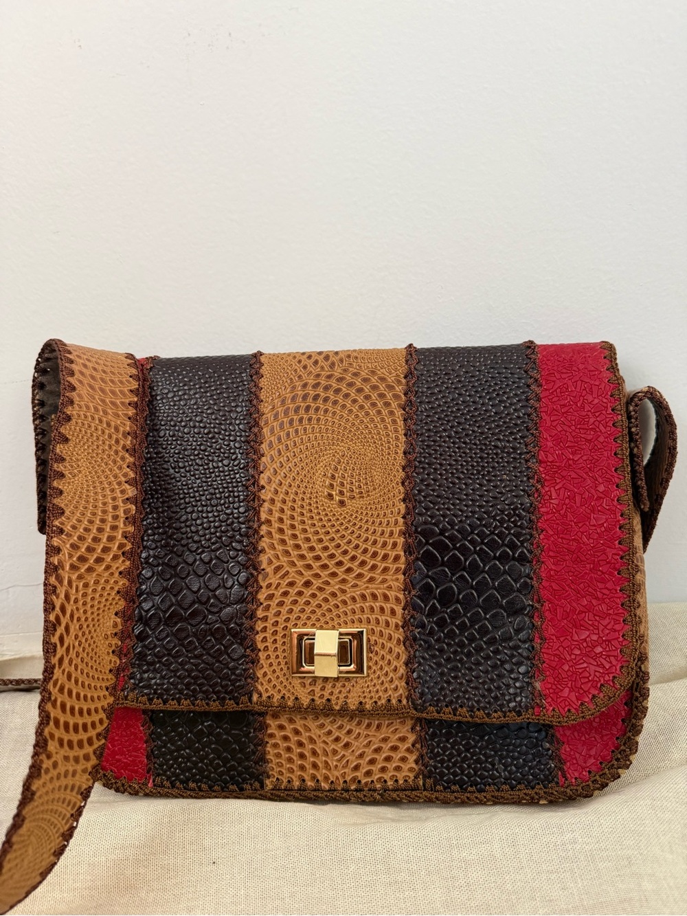 Patchwork Genuine Snake Embossed Leather Crossbody Artisan Shoulder Bag